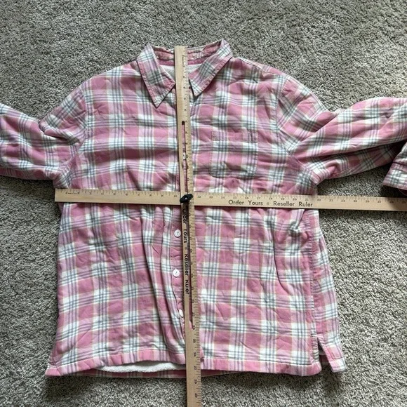 LL Bean Shirt Jacket Womens XL Pink Plaid Sherpa Lined Soft Outdoors - Picture 7 of 10